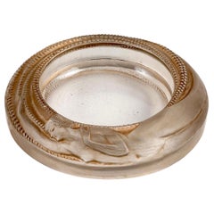 1927 René Lalique, Ashtray Antheor Frosted Glass with Sepia Patina, Mermaid