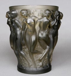 1927 René Lalique Bacchantes Vase in Grey Smoked Glass, Dancing Women