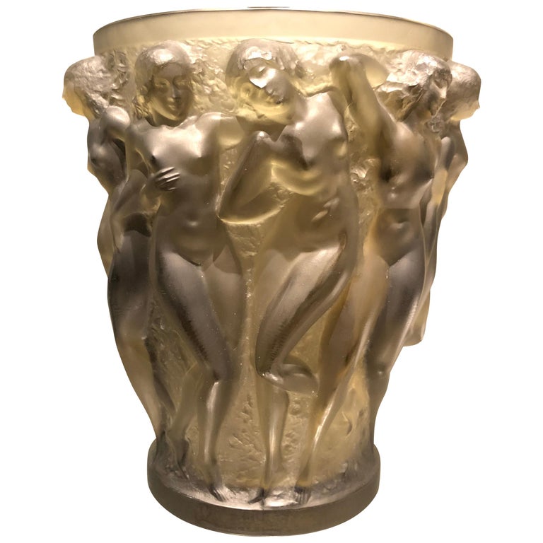 1927 René Lalique Bacchantes Vase in Grey Smoked Glass, Dancing Women