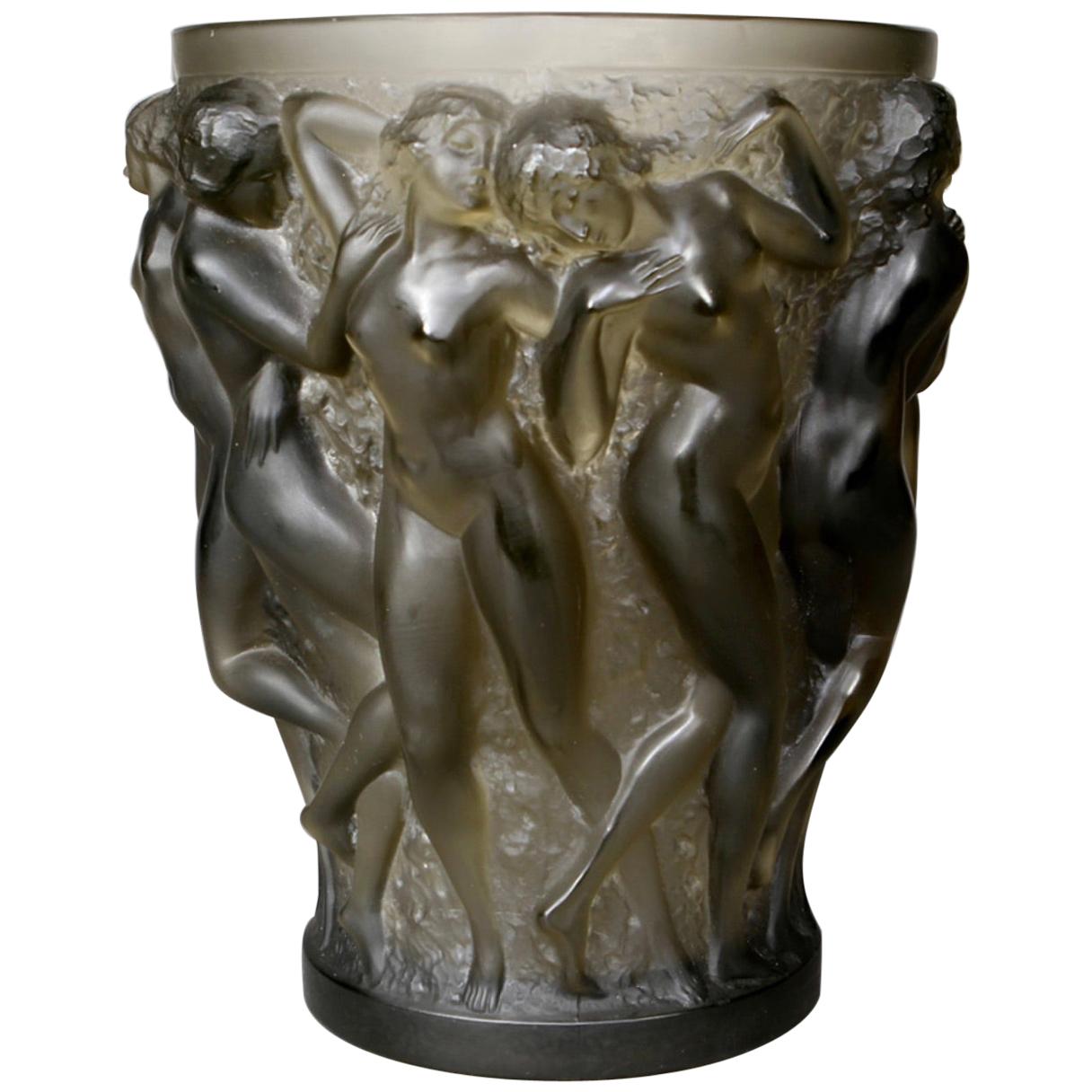 1927 René Lalique Bacchantes Vase in Grey Smoked Glass, Dancing Women