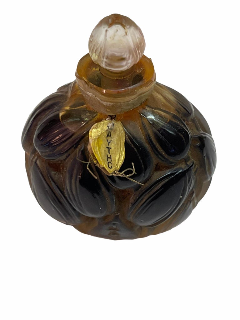 French 1927 René Lalique Bouquet Jaytho Jay-Thorpe Perfume Bottle Sepia Patina For Sale