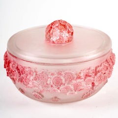 1927 Rene Lalique Box Primeveres Frosted Glass with Pink Patina