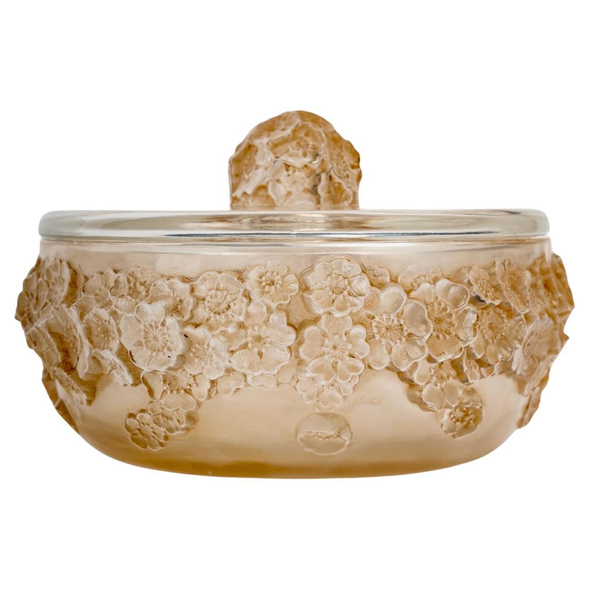 1927 Rene Lalique Box Primeveres Glass with Sepia Patina