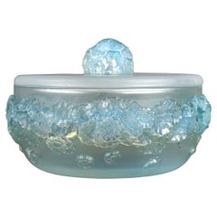 1927 Rene Lalique Box Primeveres Opalescent Glass with Blue Patina