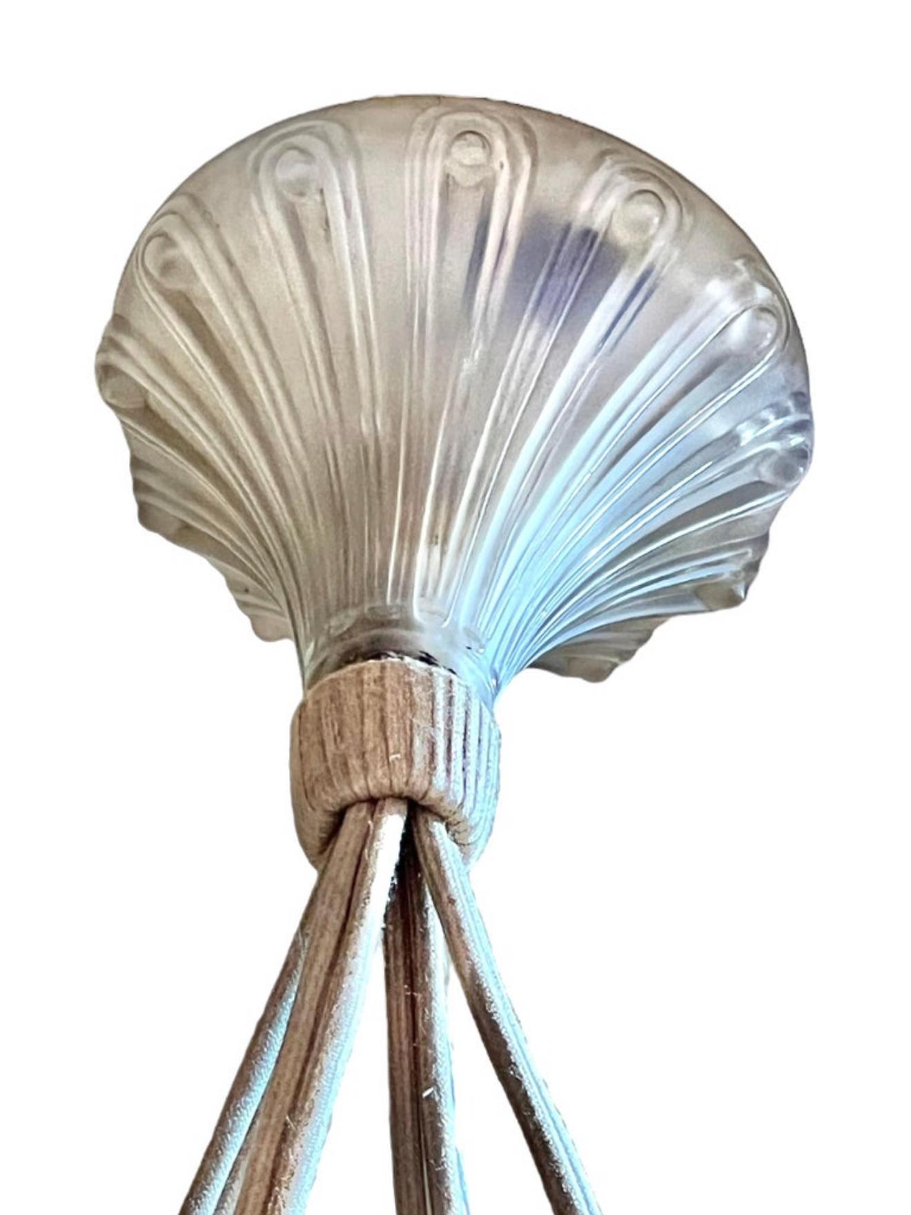 Français 1927 René Lalique - Plafonnier Light Chandelier Gaillon Verre Sepia Patina en vente