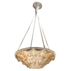 Antique 1927 René Lalique - Ceiling Fixture Light Chandelier Gaillon Glass Sepia Patina