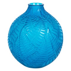 1927 René Lalique Espalion Vase Electric Blue Glass Ferns