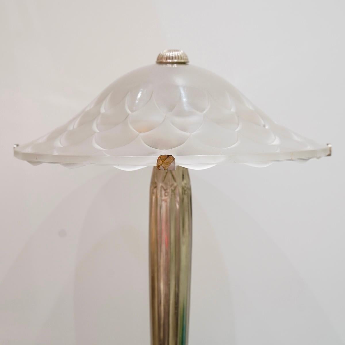 Art Deco 1927 René Lalique - Lamp Verone Dahlias Glass & Nickeled Bonze