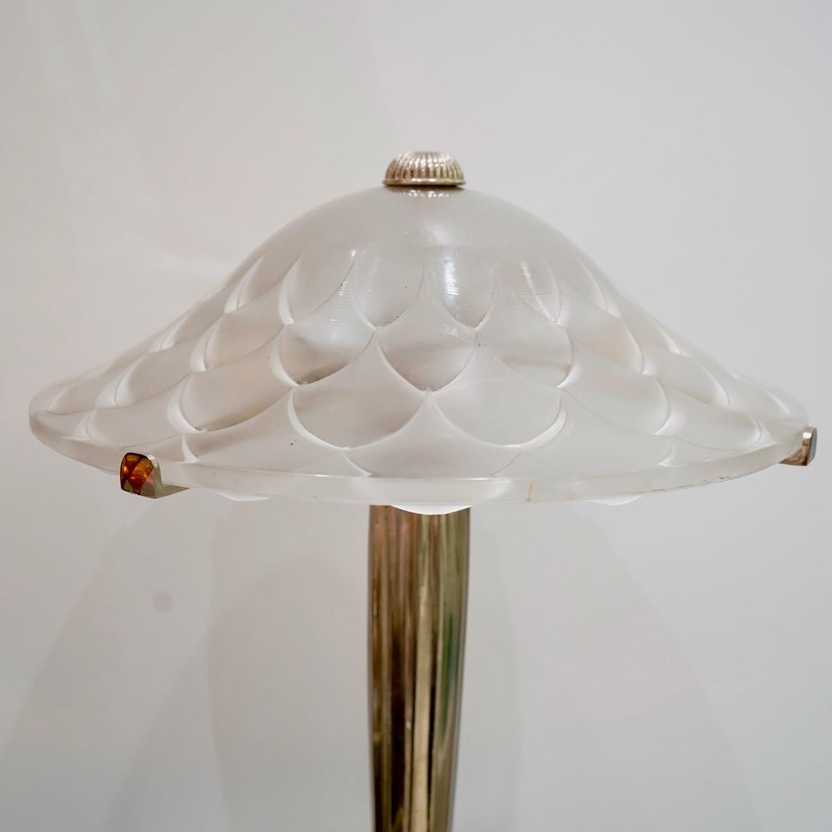 French 1927 René Lalique - Lamp Verone Dahlias Glass & Nickeled Bonze
