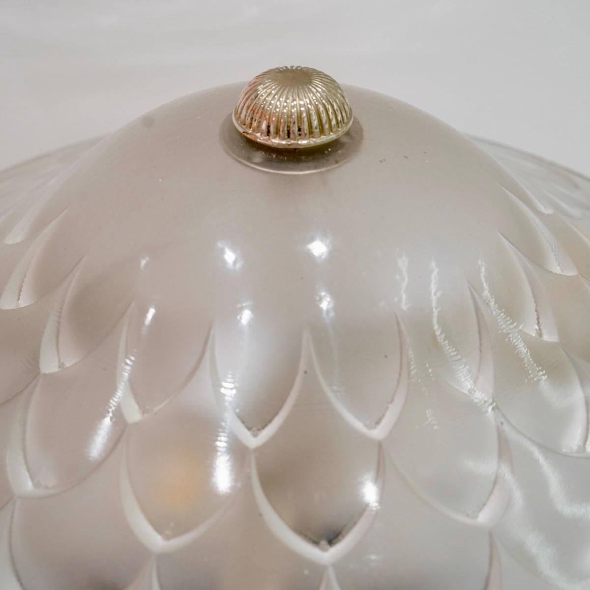 Molded 1927 René Lalique - Lamp Verone Dahlias Glass & Nickeled Bonze