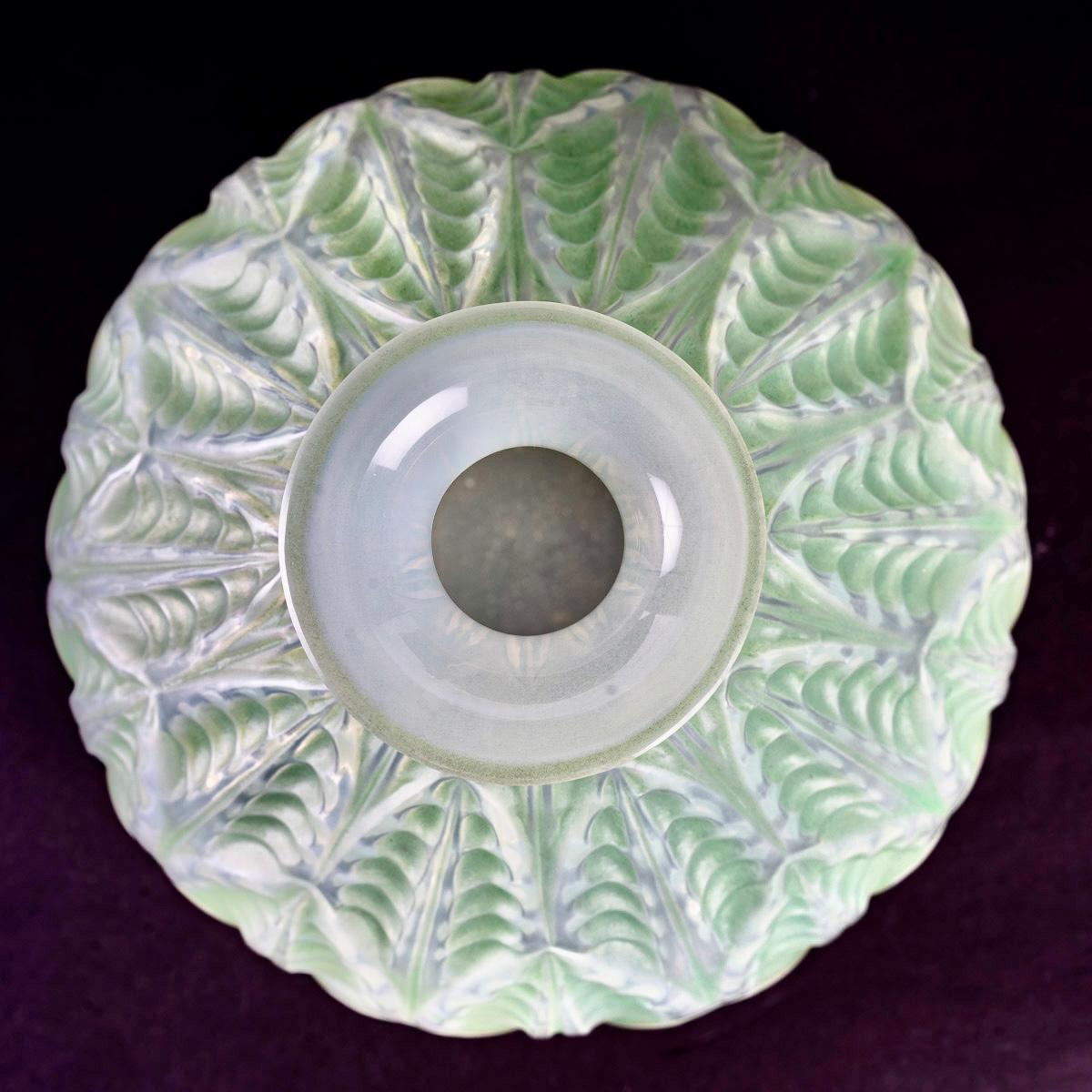 Molded 1927 René Lalique Malesherbes Vase in Double Cased Opalescent Glass Green Patina