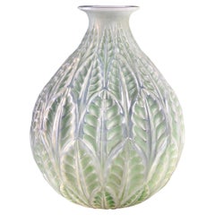 1927 René Lalique Malesherbes Vase in Double Cased Opalescent Glass Green Patina