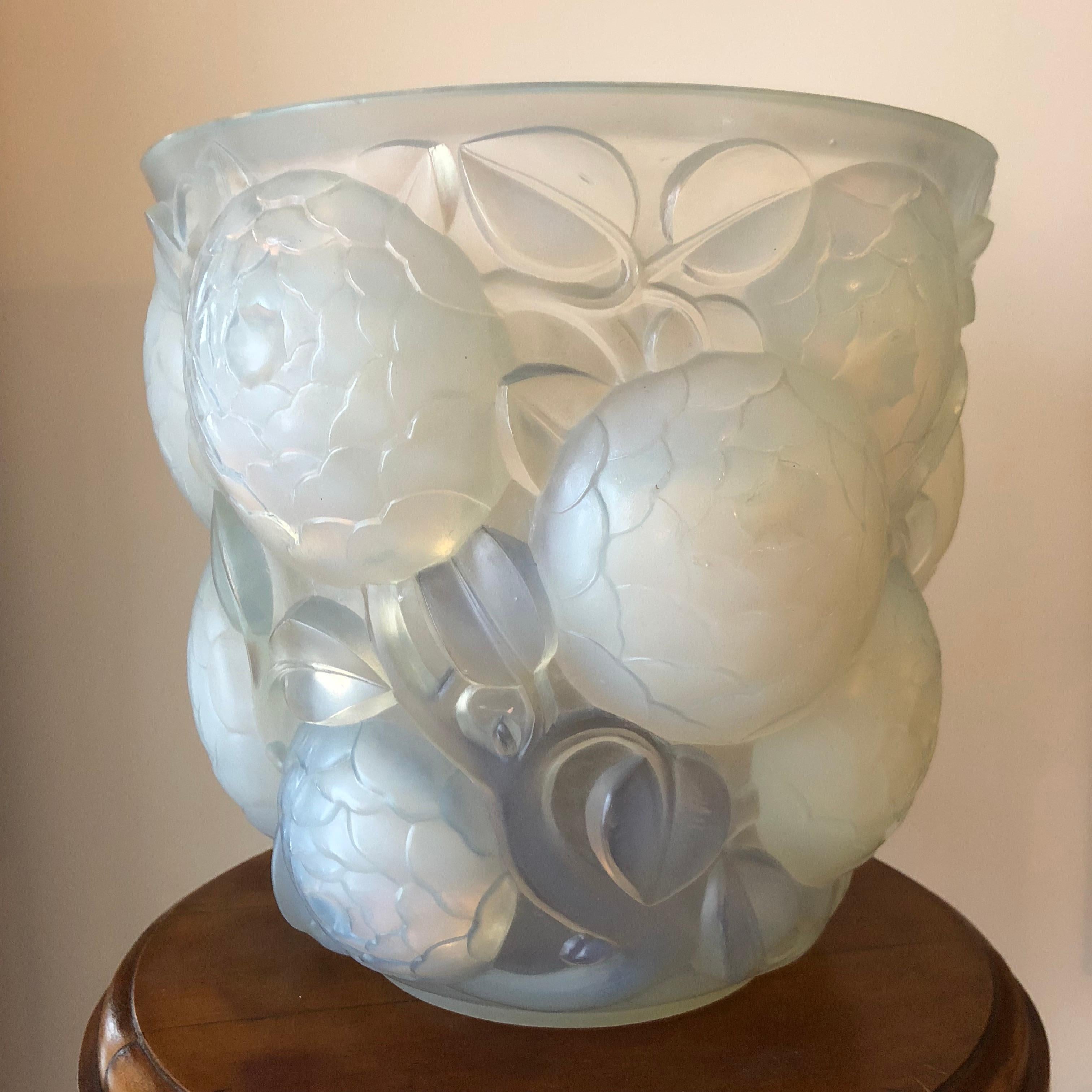 Molded 1927 Rene Lalique Oran Vase in Opalescent Glass