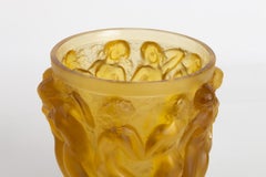 1927 René Lalique Original Bacchantes Vase in Yellow Amber Glass, Dancing Women