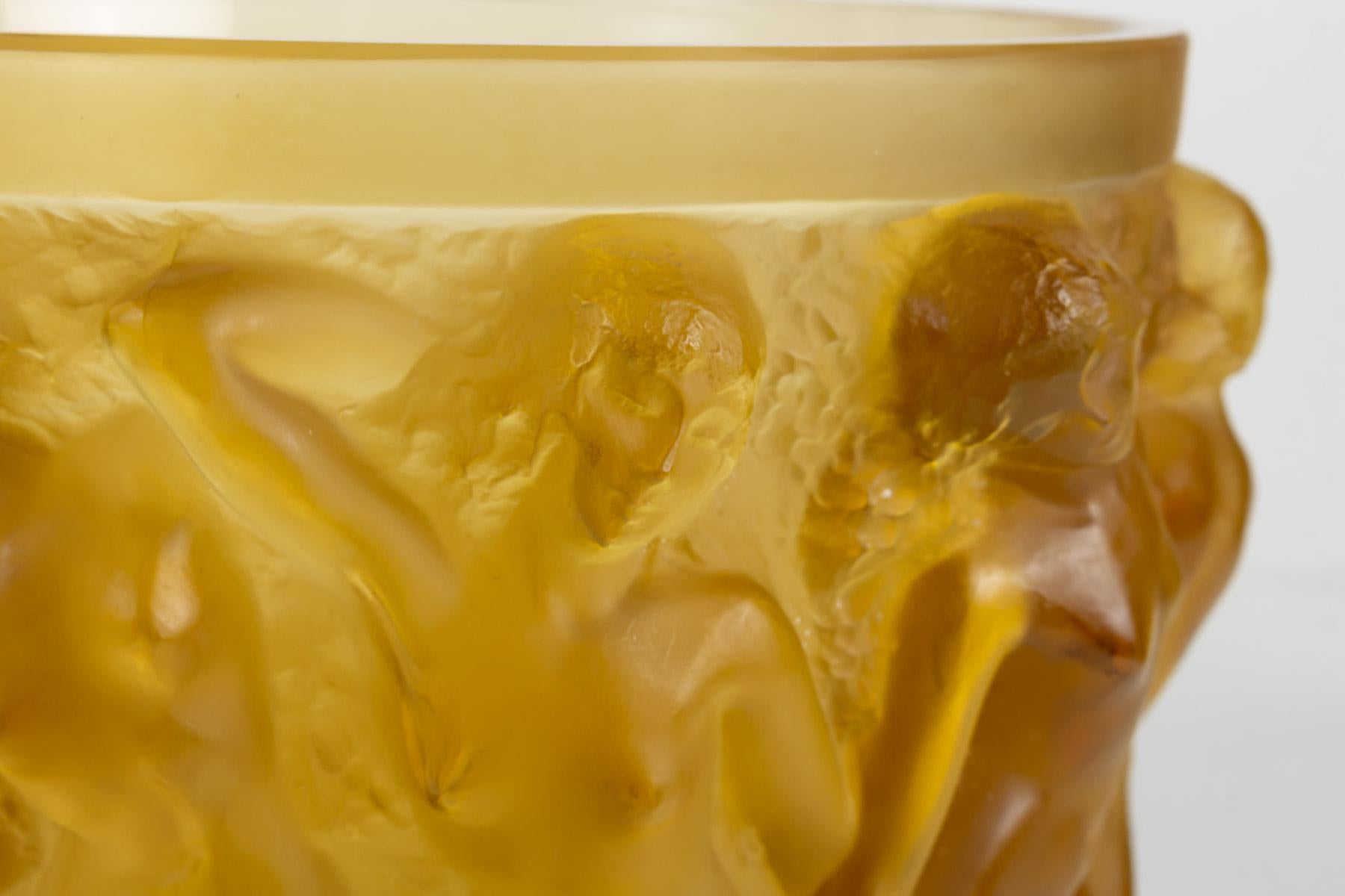Art Deco 1927 René Lalique Original Bacchantes Vase in Yellow Amber Glass, Dancing Women