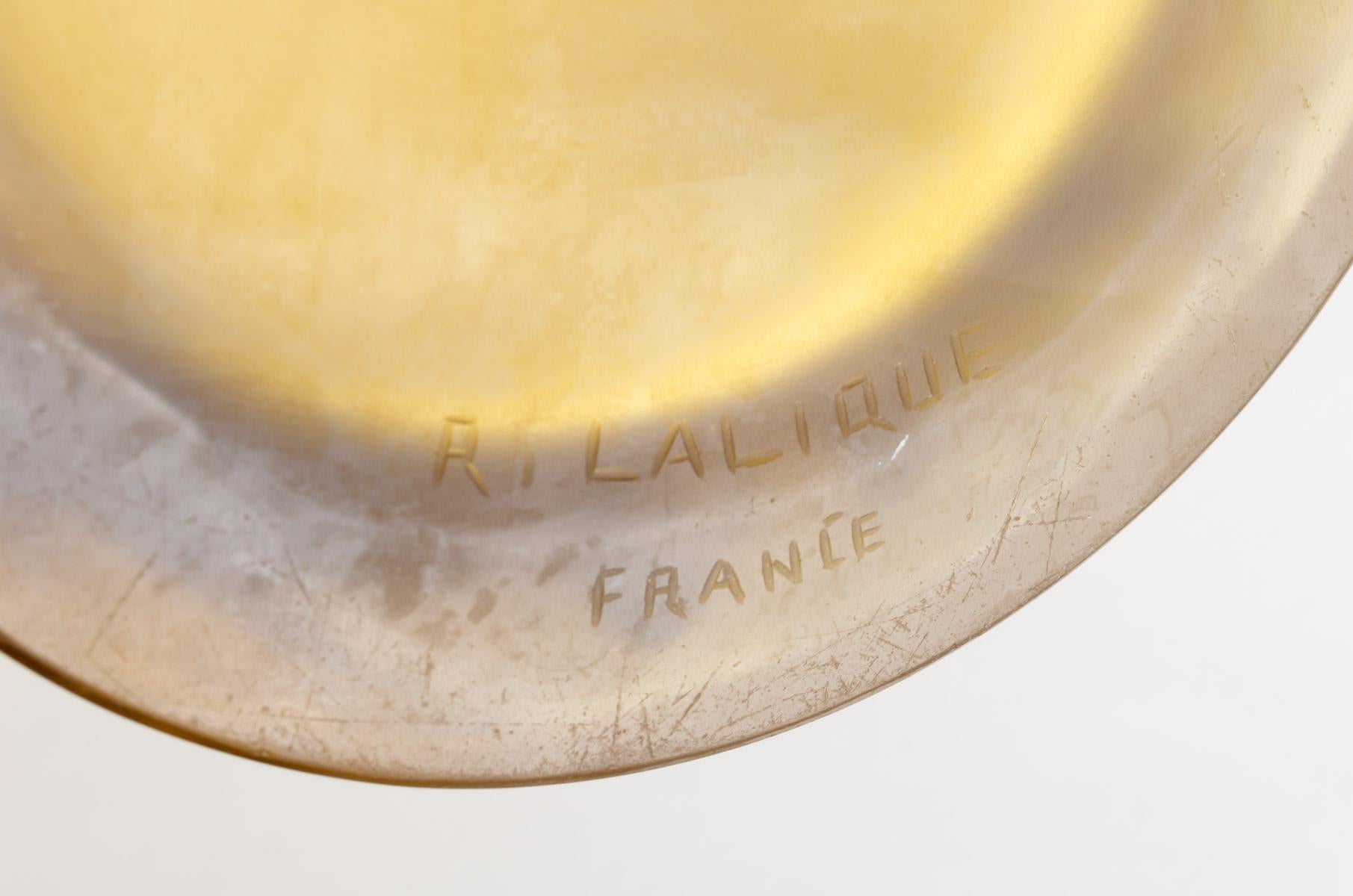 Molded 1927 René Lalique Original Bacchantes Vase in Yellow Amber Glass, Dancing Women