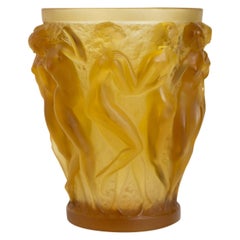 1927 René Lalique Original Vase Bacchantes en verre ambré jaune:: femmes dansant