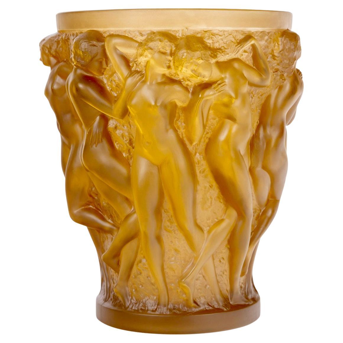 1927 Rene Lalique Vaso originale Bacchantes in vetro giallo ambrato