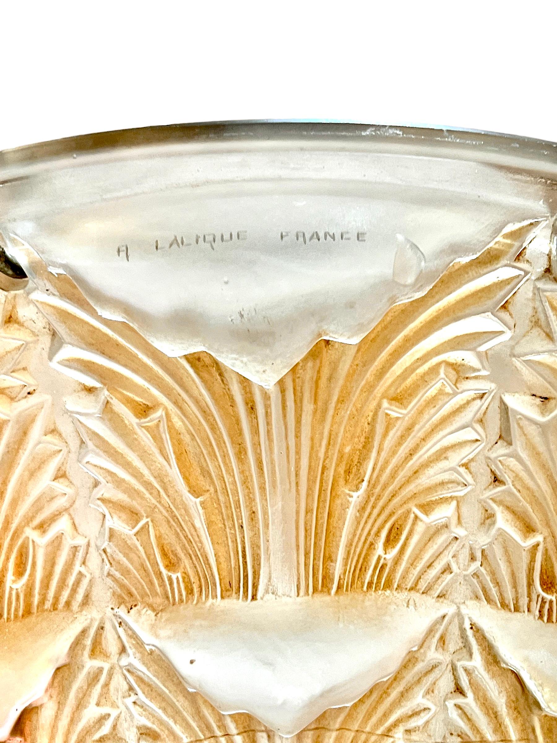 Molded 1927 René Lalique - Pair Of Ceiling Fixtures Lights Chandeliers Gaillon Glass For Sale