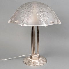 1927 René Lalique - Pair Of Lamps Lierre Ivy Glass & Nickeled Bronze