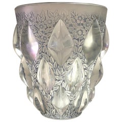 1927 René Lalique Rampillon Vase in Frosted Glass with Blue-Grey Patina