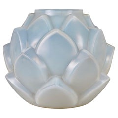 Antique 1927 Rene Lalique Vase Armorique Cased Glass Artichoke