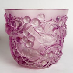 1927 René Lalique - Vase Avallon Glass with Pink Patina Sparrows Birds