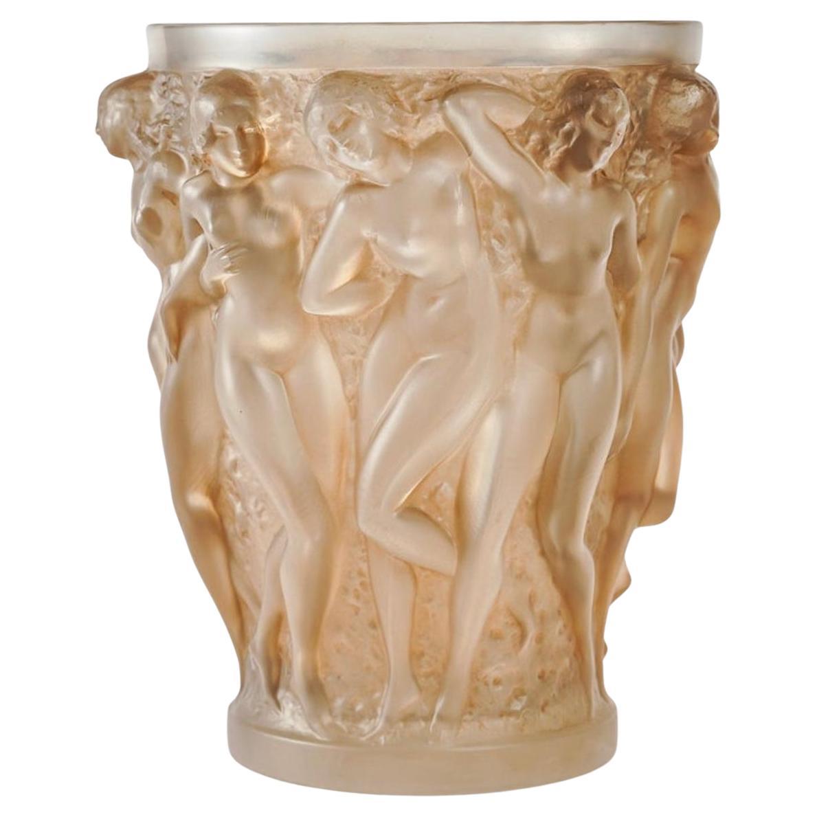 1927 Rene Lalique Vase Bacchantes Frosted Glass with Sepia Patina For Sale