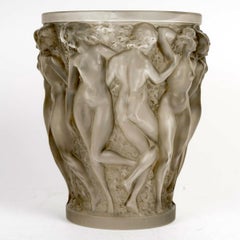 1927 Rene Lalique Vase Bacchantes Glass with Grey Patina