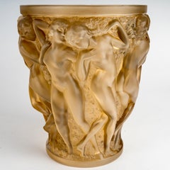 1927 Rene Lalique Vase Bacchantes Glass with Sepia Patina