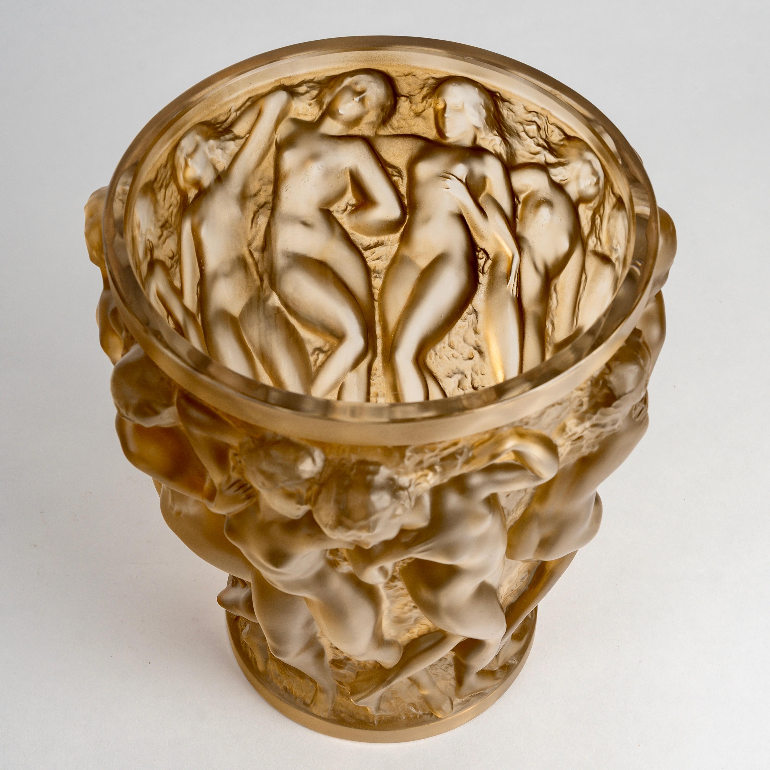 Early 20th Century 1927 Rene Lalique Vase Bacchantes Glass with Sepia Patina For Sale