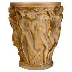 1927 Rene Lalique Vase Bacchantes Glass with Sepia Patina