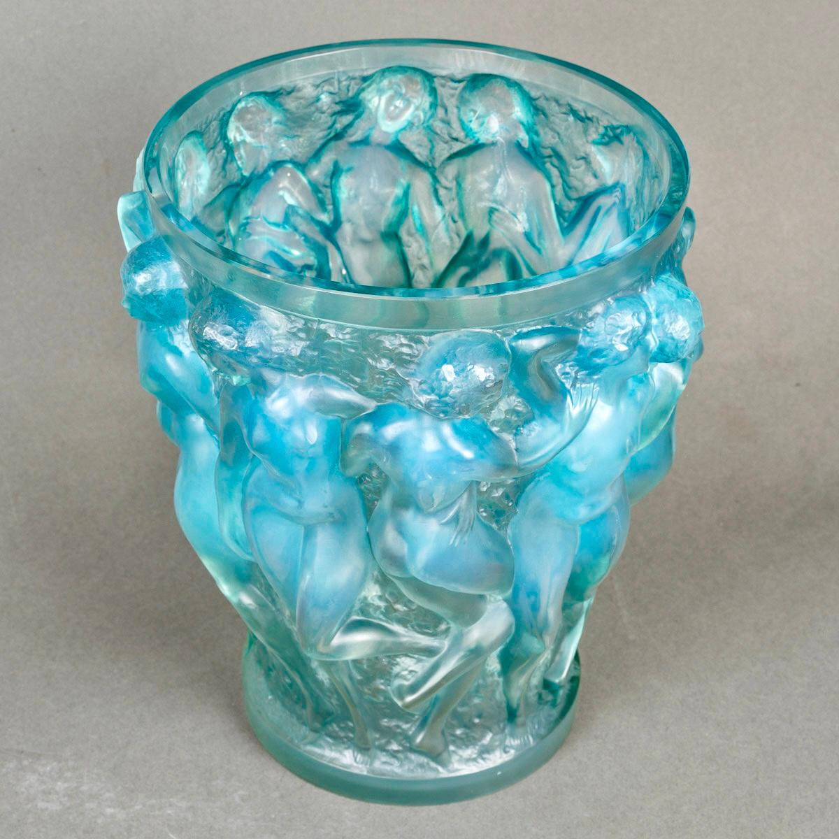 Art Deco 1927 René Lalique, Vase Bacchantes Opalescent Glass with Blue Patina