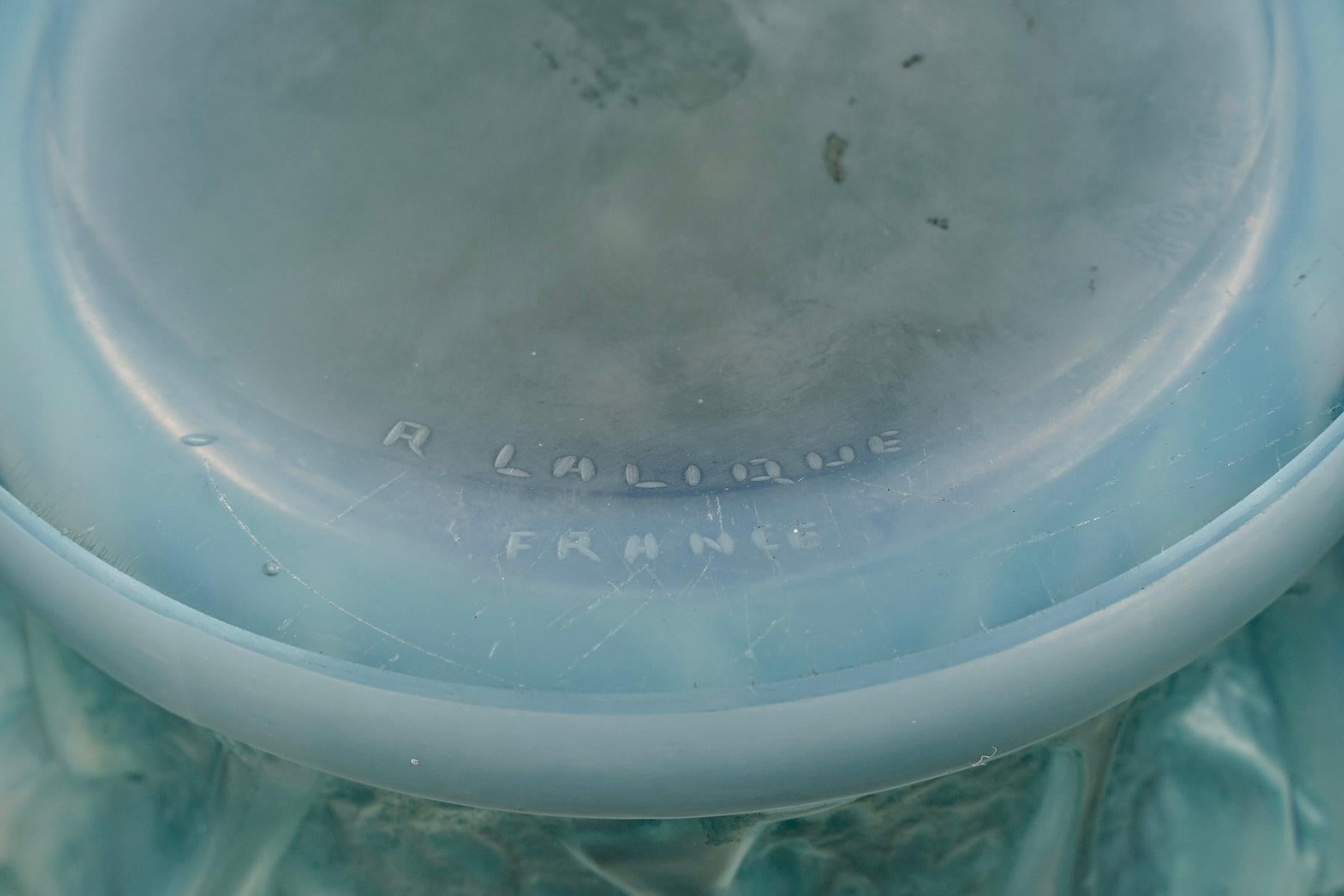 1927 René Lalique, Vase Bacchantes Opalescent Glass with Blue Patina In Good Condition In Boulogne Billancourt, FR