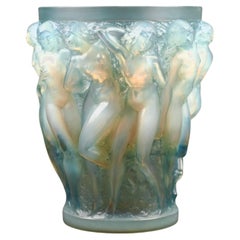 1927 René Lalique, Vase Bacchantes Opalescent Glass with Blue Patina