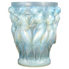 1927 René Lalique, Vase Bacchantes Opalescent Glass with Blue Patina