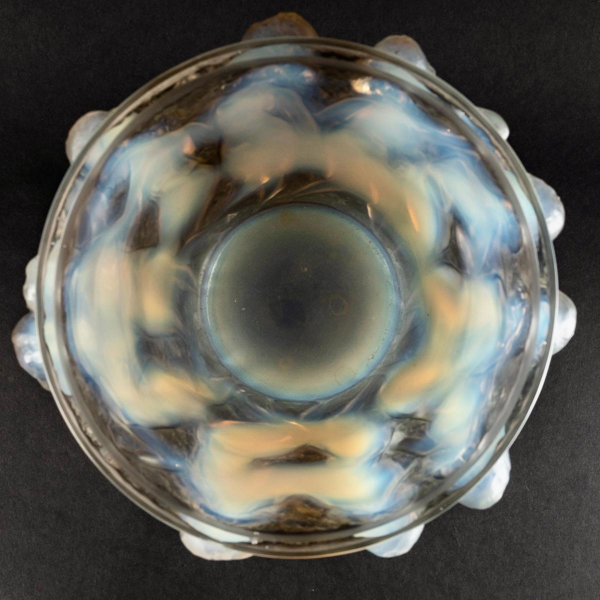 Early 20th Century 1927 René Lalique, Vase Bacchantes Opalescent Glass with Original Bronze Base