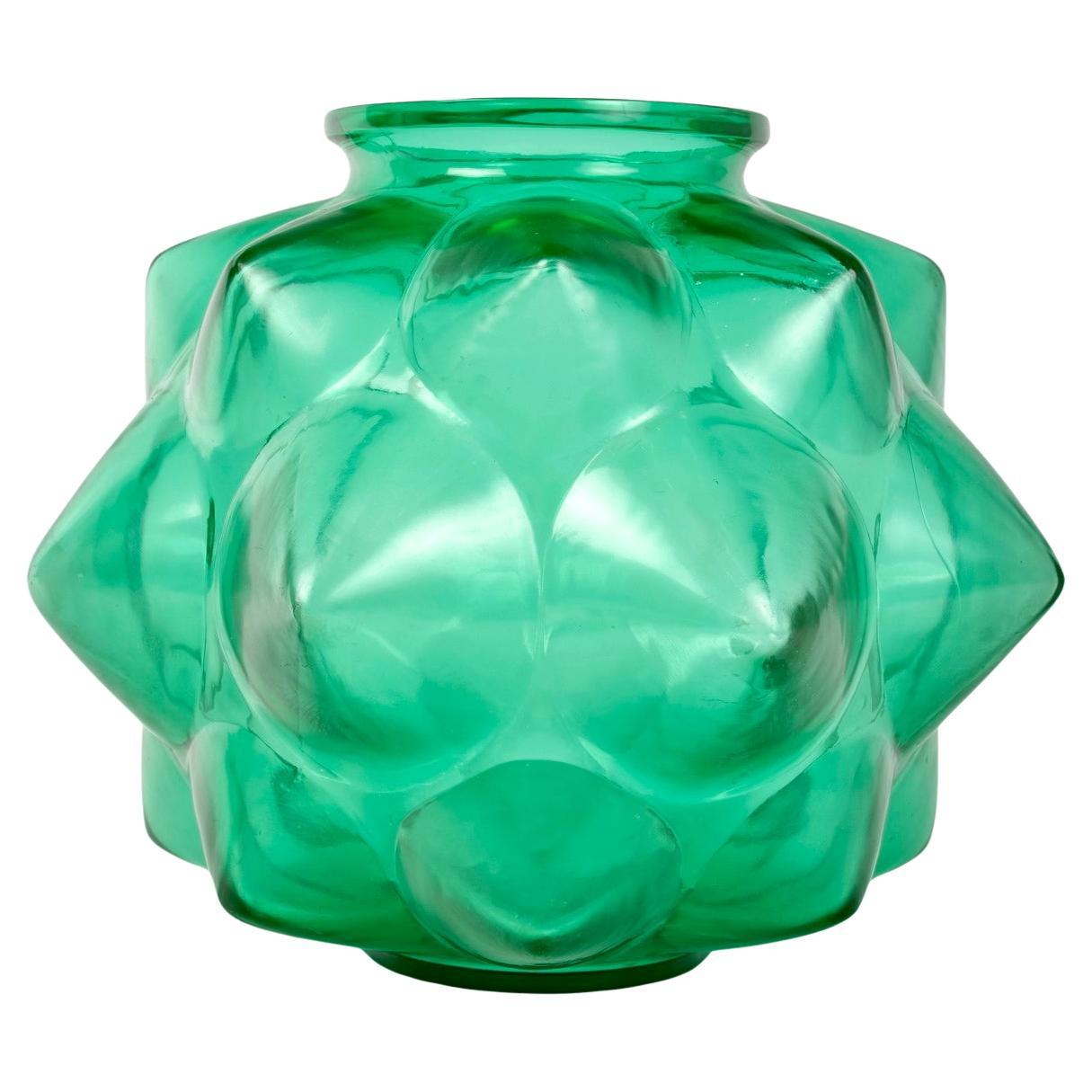 1927 René Lalique - Vase Champagne Verre Vert Emeraude