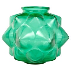 Antique 1927 René Lalique - Vase Champagne Emerald Green Glass