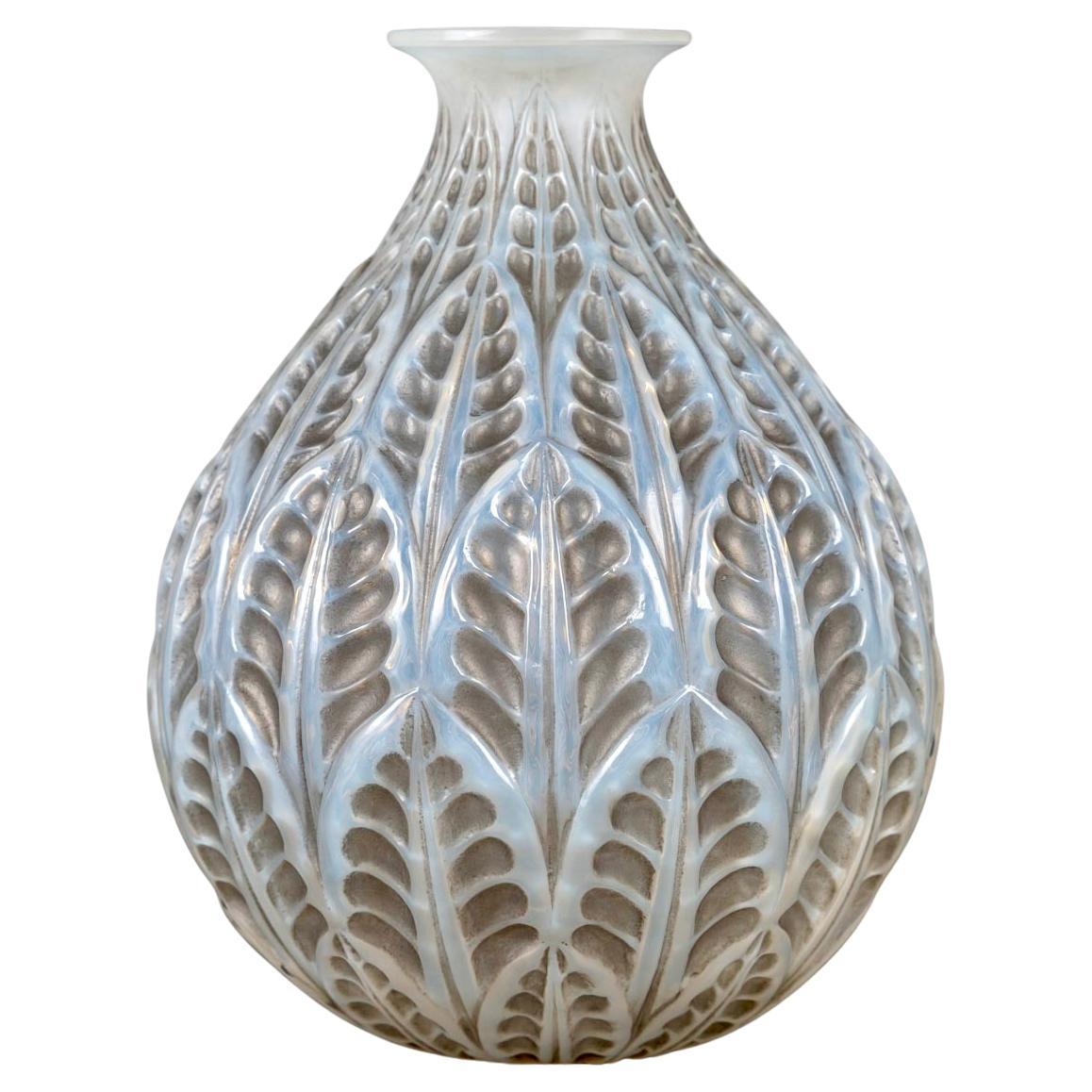 1927 René Lalique Vase Malesherbes Cased Opalescent Glass Grey Patina