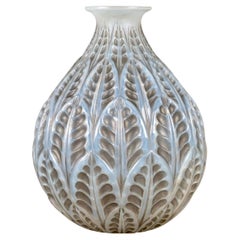 1927 René Lalique Vase Malesherbes Cased Opalescent Glass Grey Patina