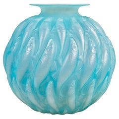 1927 René Lalique - Vase Marisa Cased Opalescent Glass With Blue Patina