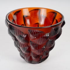 1927 René Lalique - Vase Moissac Rouge Verre Ambre