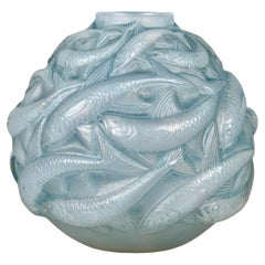 1927 René Lalique Vase Oleron Opalescent Glass with Blue Patina
