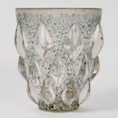 1927 René Lalique Vase Rampillon Frosted Glass with Blue-Grey Patina
