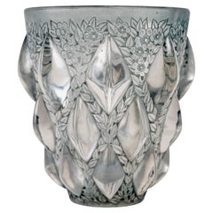 1927 René Lalique Vase Rampillon Frosted Glass with Blue-Grey Patina