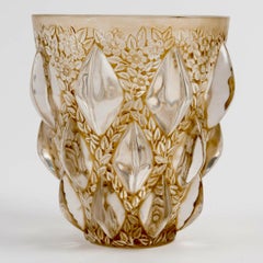 1927 René Lalique Vase Rampillon Frosted Glass with Sepia Patina