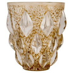 1927 René Lalique Vase Rampillon Frosted Glass with Sepia Patina