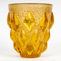 1927 René Lalique Vase Rampillon Yellow Amber Glass with Sepia Patina