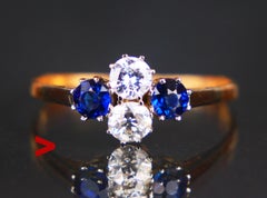 1927 Ring 1ctw natural Diamond Sapphire solid 18K Gold Platinum ØUS 7.75/1.3gr